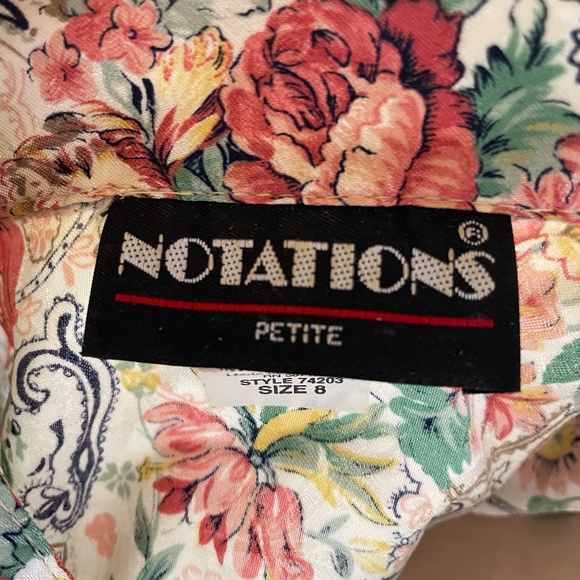 Size M 90's Floral Silk-Look Long Sleeve Blouse with Shoulder Pads - Picture 6 of 8